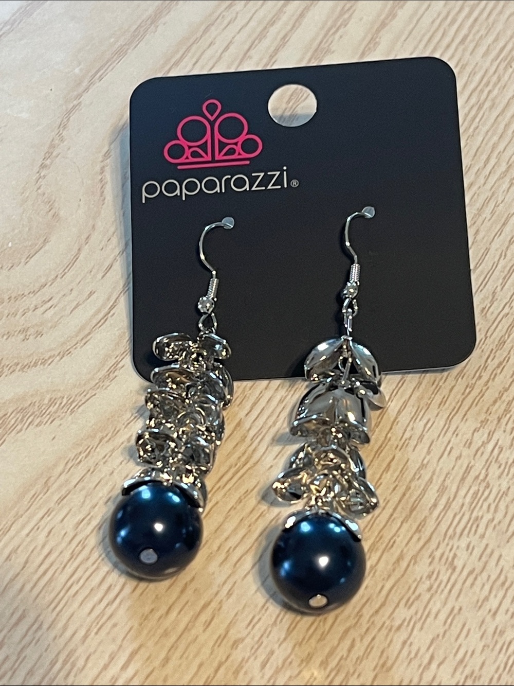 Paparazzi Silver-tone Dangle Earrings with Deep Blue Pearls
